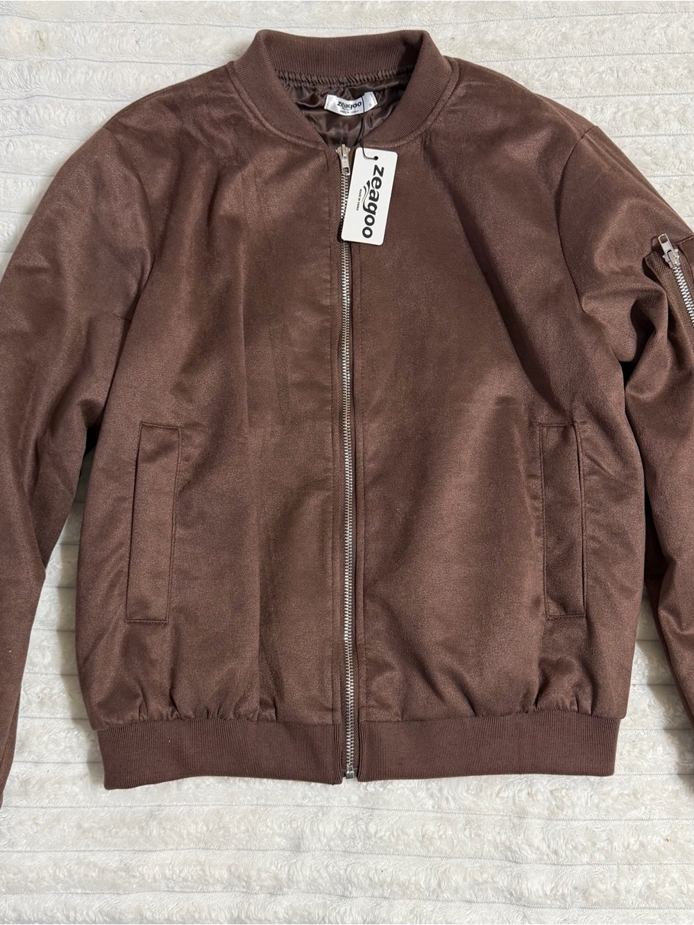 zeagoo Brown Men's Bomber Jacket with Zip Front